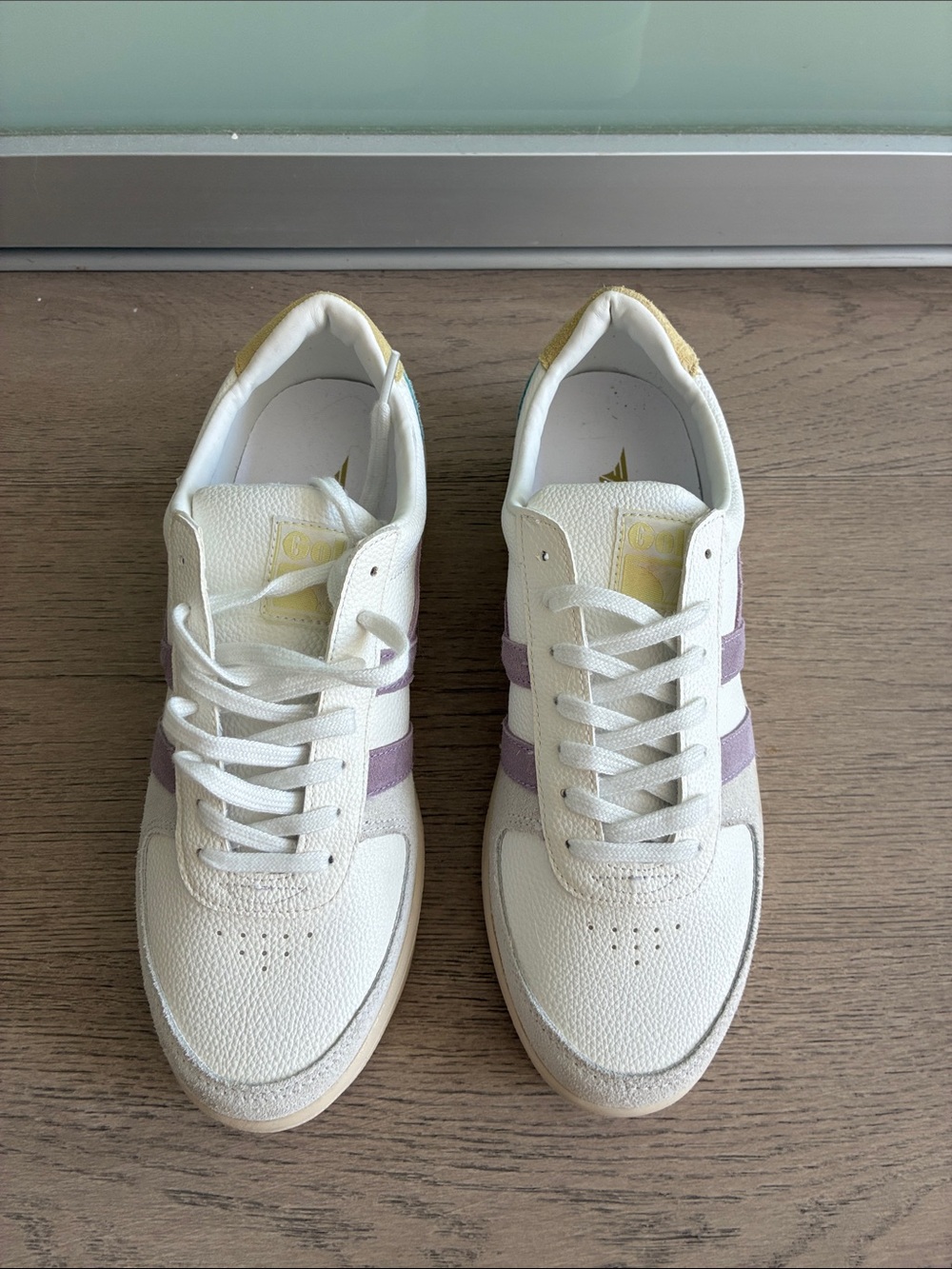 Gola White Sneakers with Lilac Stripes and Pastel Accents